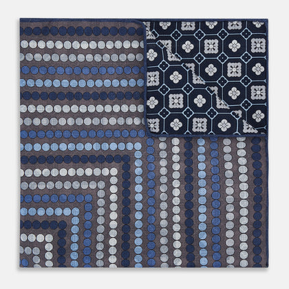 Ash Dots and Floral Tile Double-Sided Silk Pocket Square Image 7