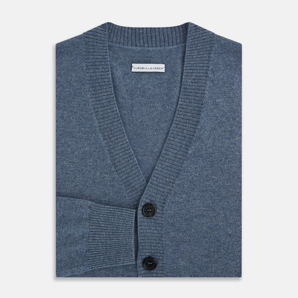 Blue Melange Cashmere Cardigan