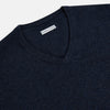 View 2 of product The Turnbull & Asser Navy Melange Cashmere V-Neck Jumper from our knitwear collection is shown against a white background.
