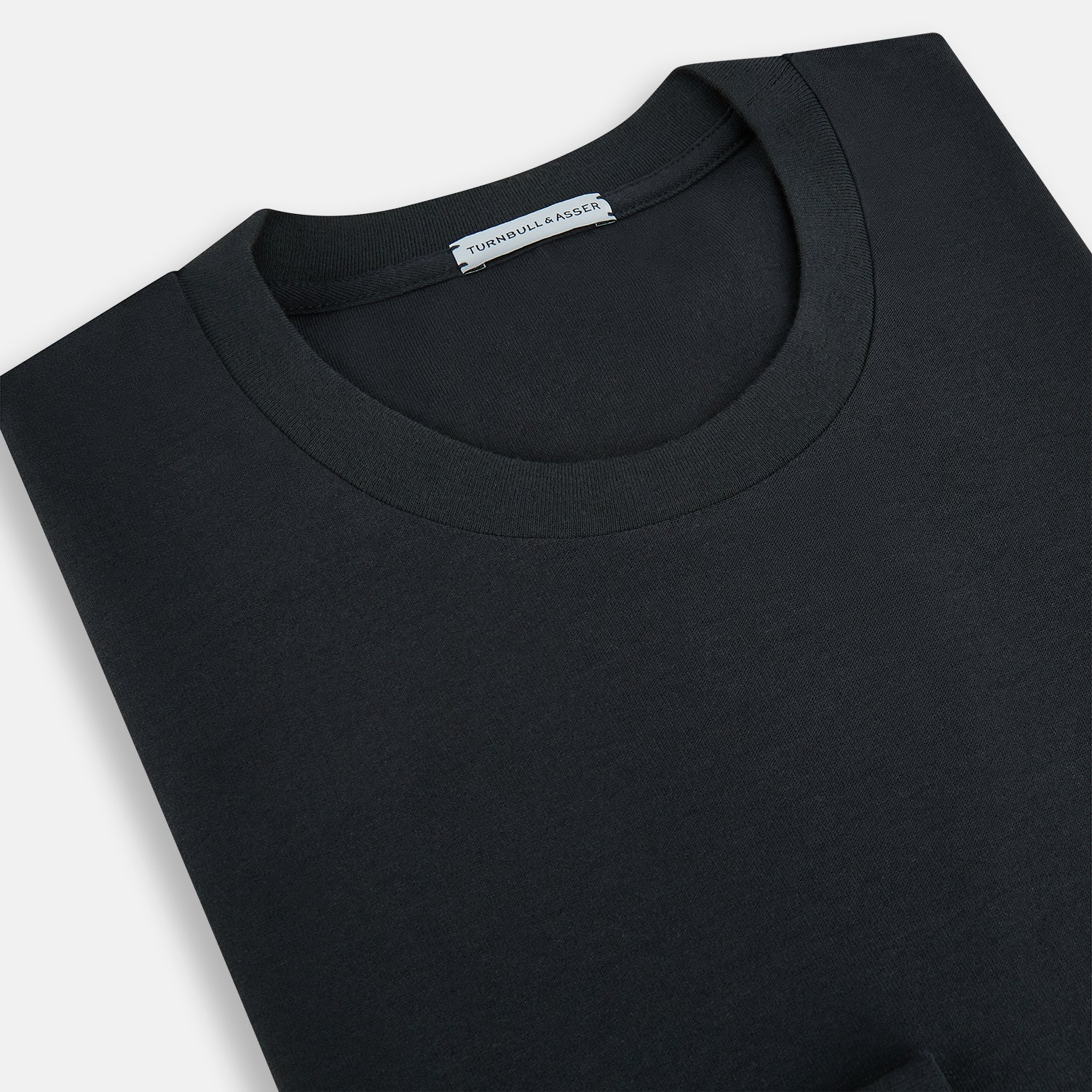 View 2 of product The Turnbull & Asser Charcoal Long-Sleeve T-shirt, featuring a classic crew neck, is displayed flat on a white background, showcasing its versatile style for men's fashion.