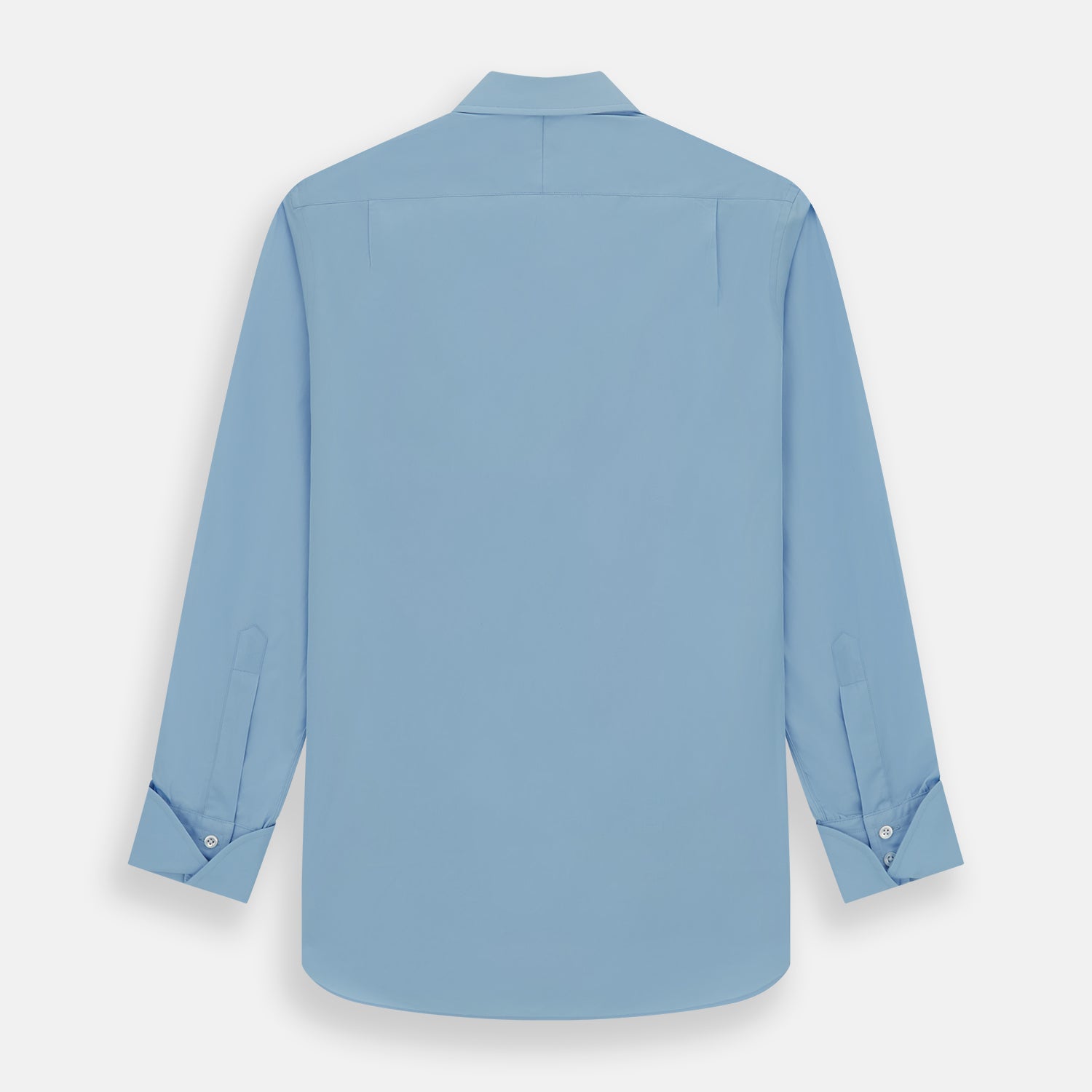 View 5 of product The Turnbull & Asser Dr. No Blue Cotton Shirt with a classic collar, cocktail cuffs, button-up front, and straight hem is featured on a plain white background. As seen on James Bond.