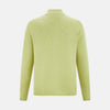 View 3 of product The Melon Green Merino High Neck Zipped Cardigan by Turnbull & Asser features long sleeves and ribbed collar, cuffs, and hem, shown on a plain white background.