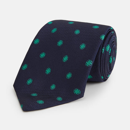 Green flower and navy silk tie