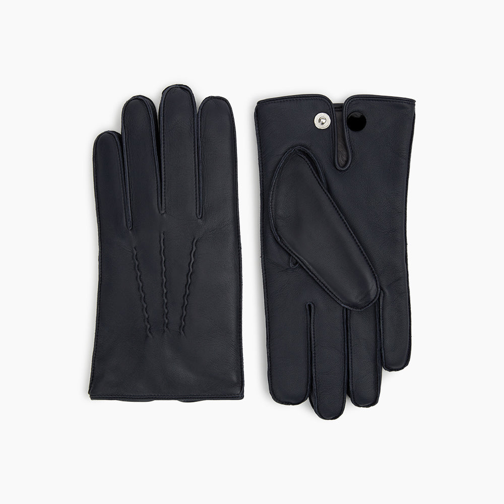 Navy/Grey Fur-Lined Hairsheep Leather Touchscreen Gloves