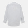 View 3 of product The Turnbull & Asser Midnight Blue and Grey Fine Stripe Mayfair Shirt features long sleeves, pure cotton fabric, a pointed collar, button-down front, and buttoned cuffs—ideal for formal wear.