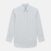 View 1 of product The Turnbull & Asser Multicoloured Double Grid Check Mayfair Shirt, made from organic cotton, features long sleeves, a collar, and a blue, green, and red grid check on white. The shirt is shown neatly laid flat against a white background.