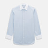 View 1 of product The Turnbull & Asser Sky Blue Hairline Multi Stripe Shirt features a contrast T&A collar and cuffs in white, Mayfair fit, and front buttons, displayed on a plain white background.