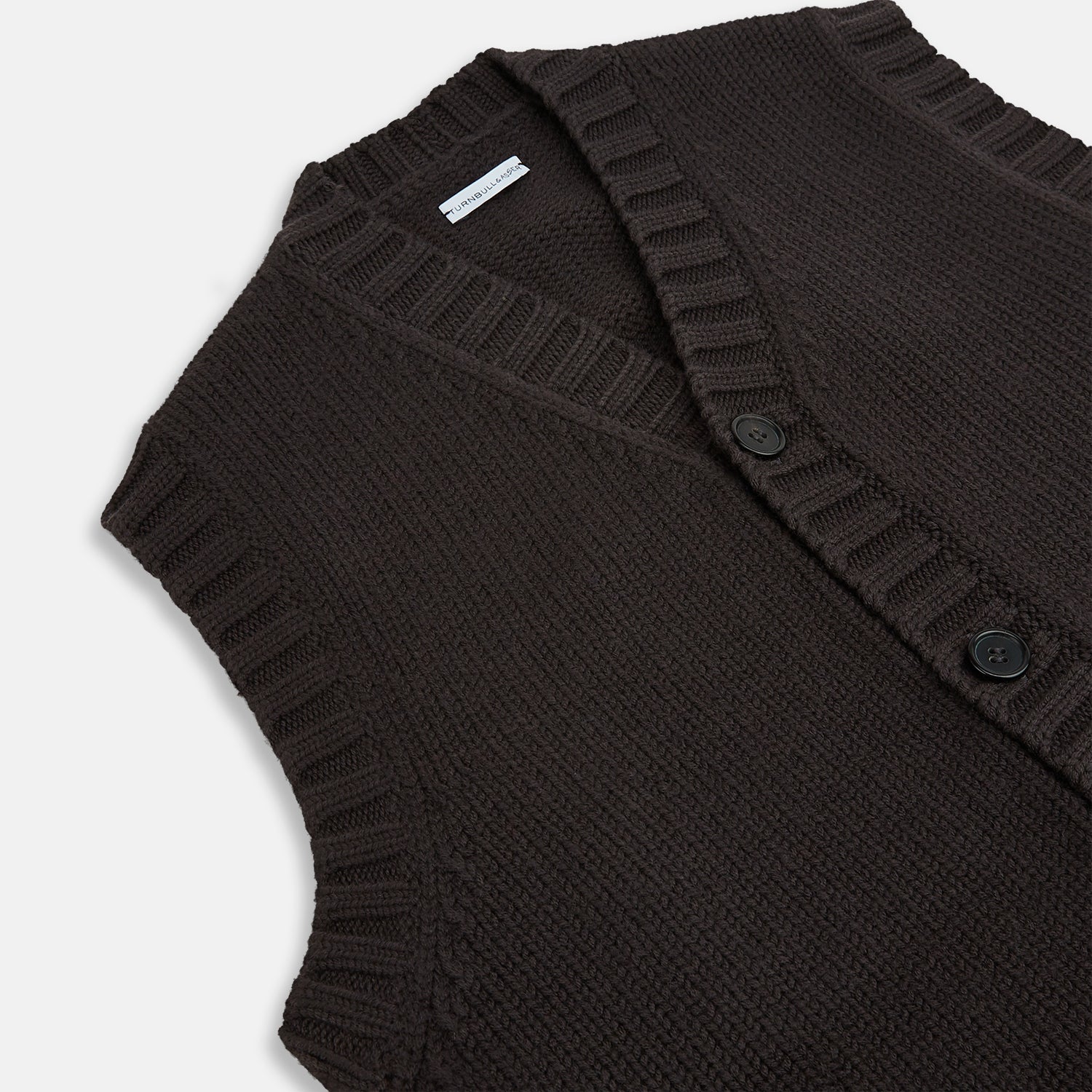 Brown Merino V-Neck Sleeveless Cardigan