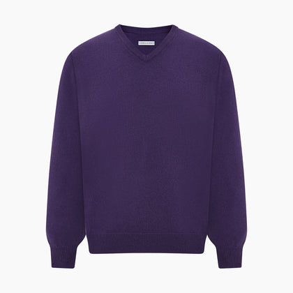 Purple Cashmere V-neck Jumper Image 4