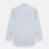 View 3 of product The Blue Ticking Pinstripe Mayfair Shirt by Turnbull & Asser features long sleeves, a button-down front, and classic T&A collar, shown on a plain white background.