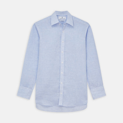 Pale Blue Check Linen Regular Fit Mayfair Shirt