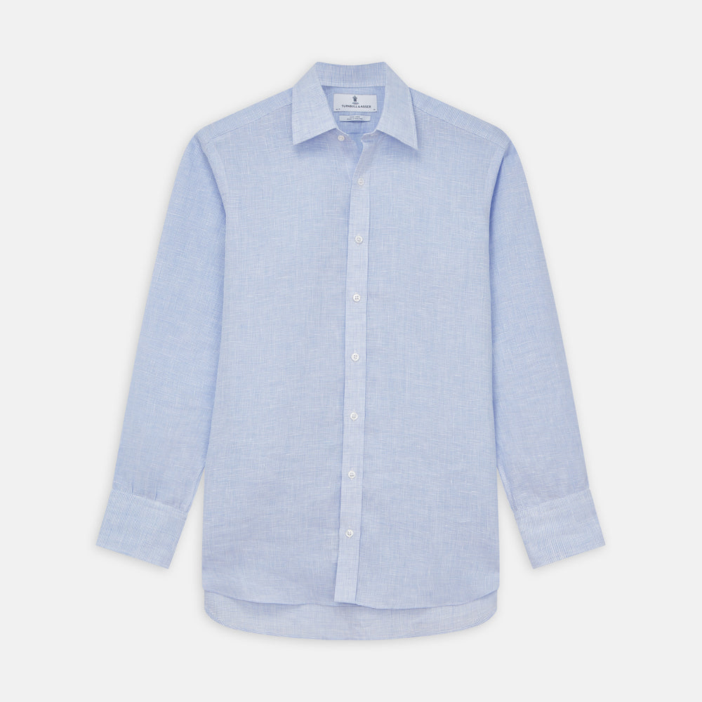 Pale Blue Check Linen Regular Fit Mayfair Shirt