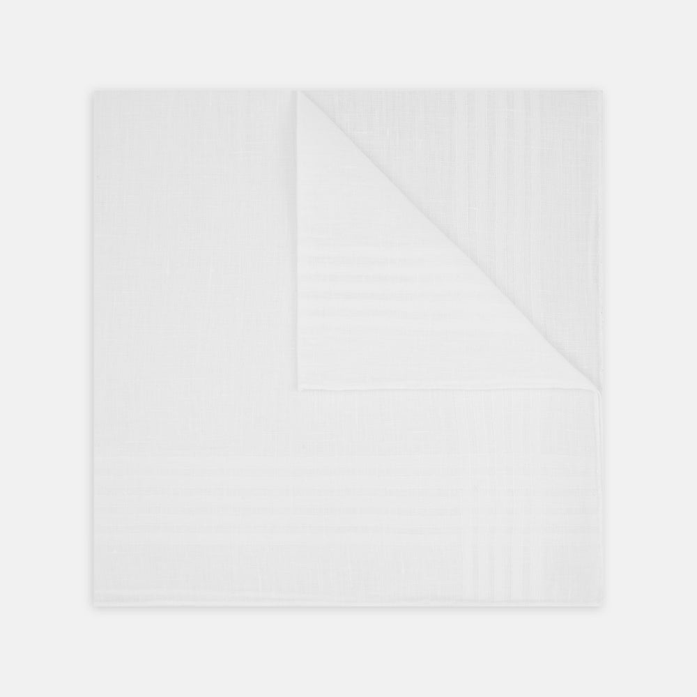 White Cross Stripe Hand-Rolled Linen Handkerchief