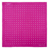 View 2 of product The Fuchsia Spot Silk Pocket Square by Turnbull & Asser features bright fuchsia silk with evenly spaced white spots and the brand’s name in one corner. A classic accessory, it is shown with one corner folded over.