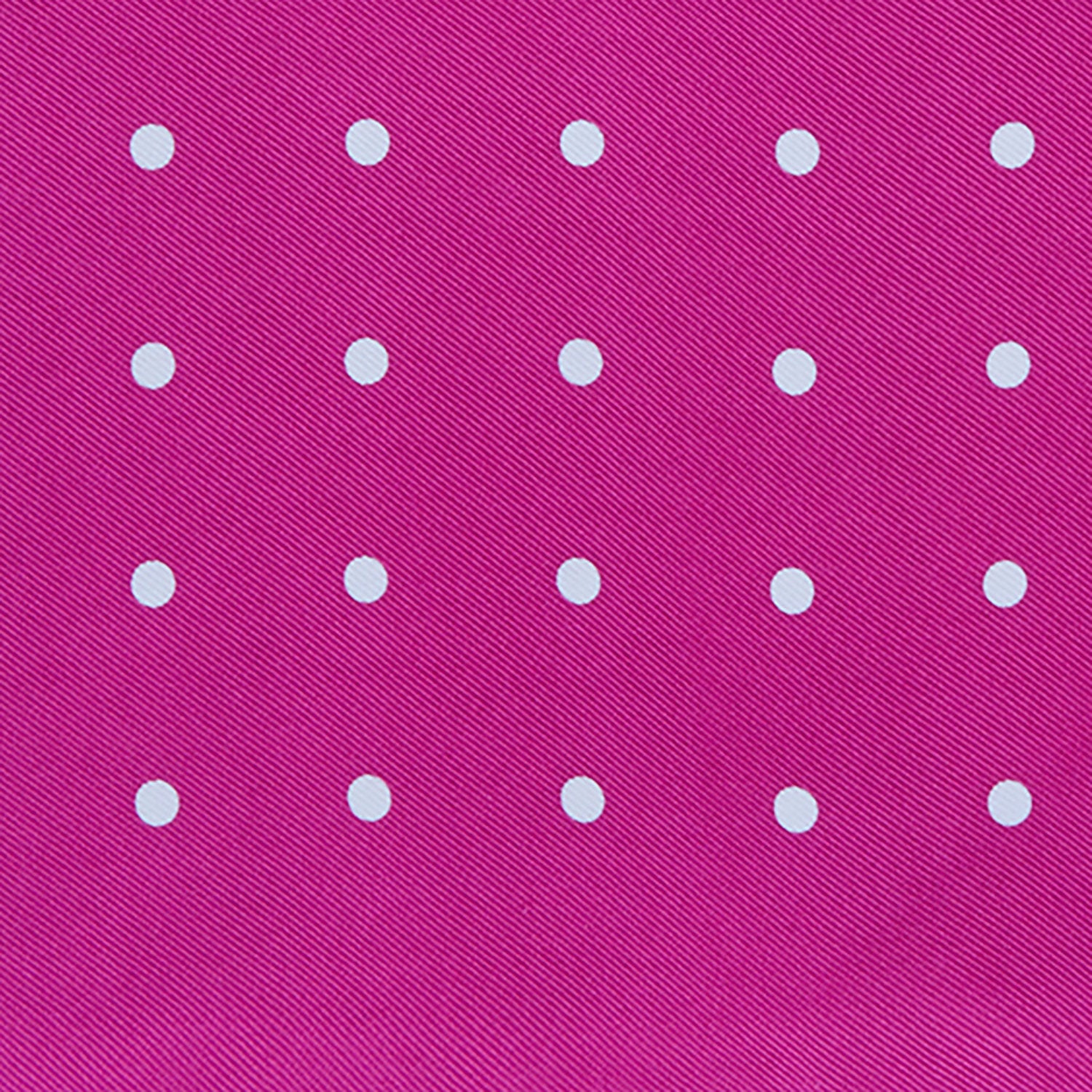 View 3 of product The Fuchsia Spot Silk Pocket Square by Turnbull & Asser features bright fuchsia silk with evenly spaced white spots and the brand’s name in one corner. A classic accessory, it is shown with one corner folded over.