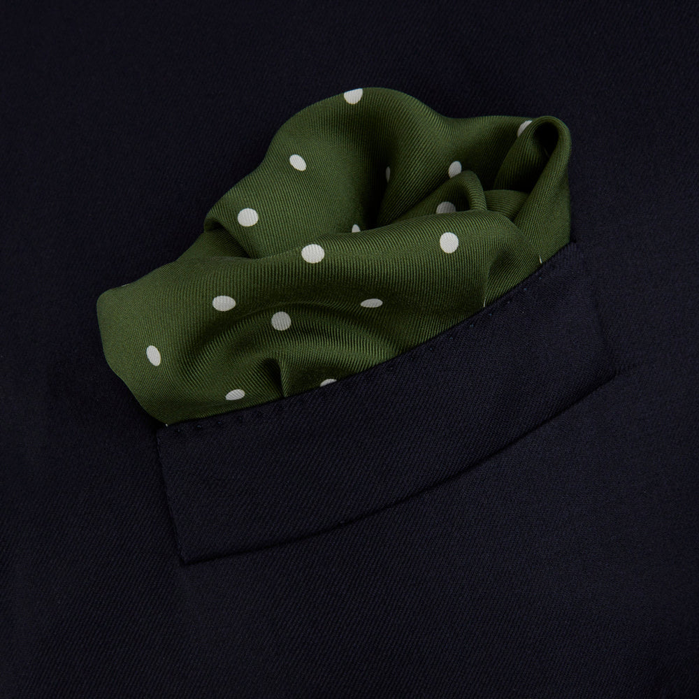 Olive Spot Silk Pocket Square