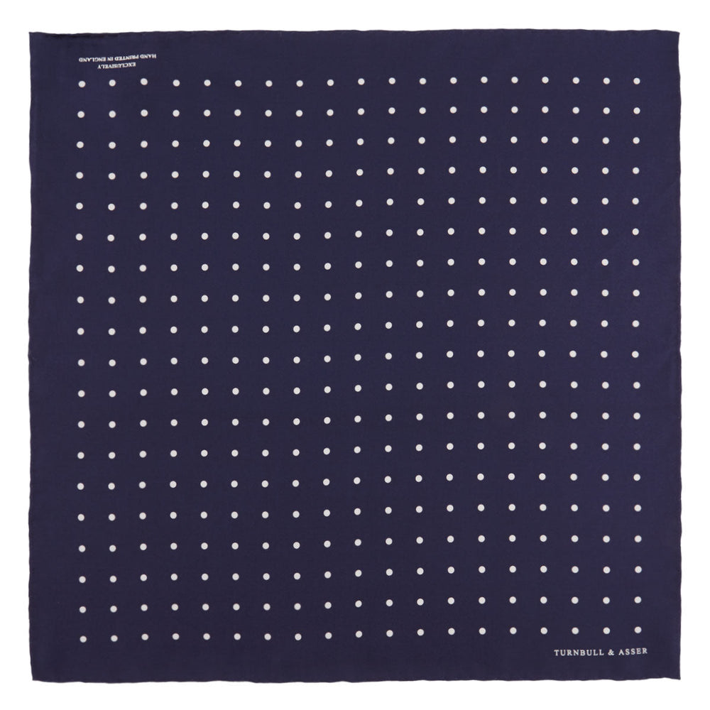 Navy Spot Silk Pocket Square