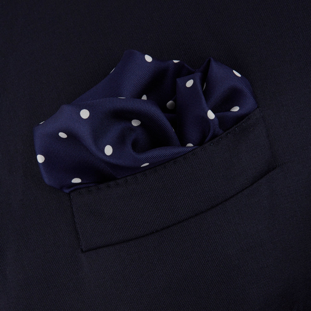 Navy Spot Silk Pocket Square