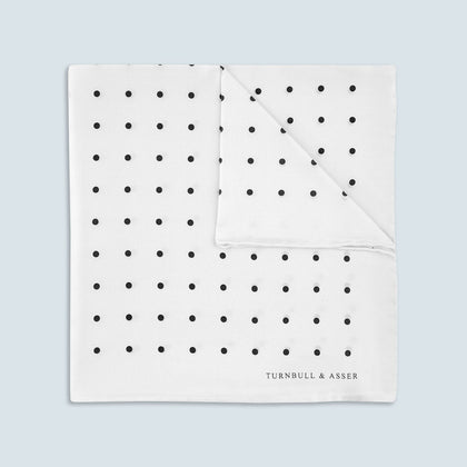 White and Black Spot Silk Pocket Square