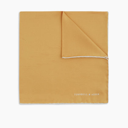 Gold and White Piped Silk Pocket Square Image 4