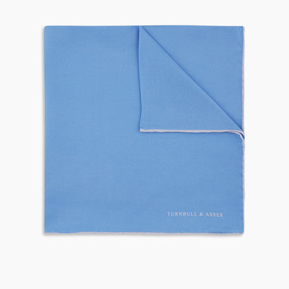 Blue and White Piped Silk Pocket Square Image 4