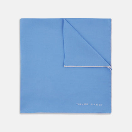Blue and White Piped Silk Pocket Square
