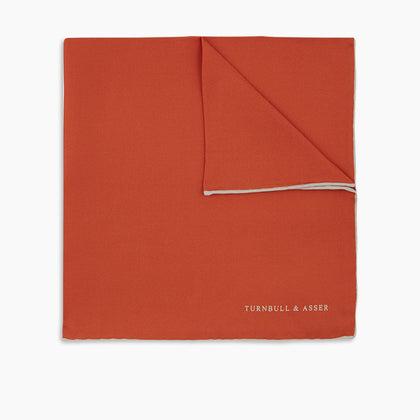 Dark Orange and White Piped Silk Pocket Square Image 4