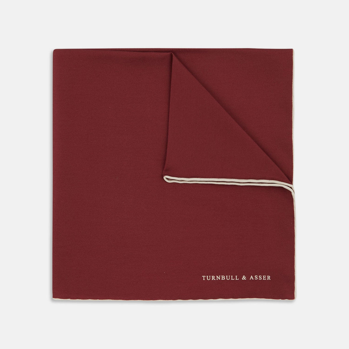 Turnbull & Asser Burgundy and White Piped Silk Pocket Square