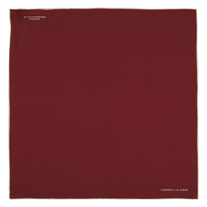 Burgundy and White Piped Silk Pocket Square Image 1