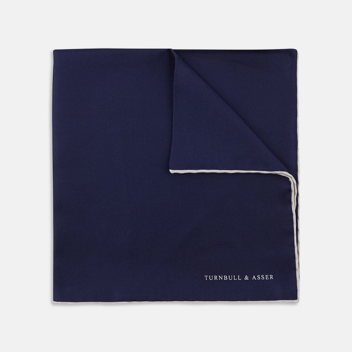 Navy Piped Silk Pocket Square