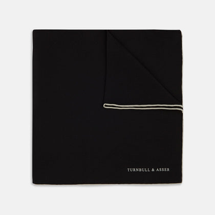 Black and White Piped Silk Pocket Square