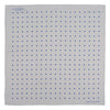View 2 of product The Turnbull & Asser White and Blue Spot Silk Pocket Square features evenly spaced blue dots, a brand logo in one corner, and is displayed on a light blue background with a stylishly folded corner.