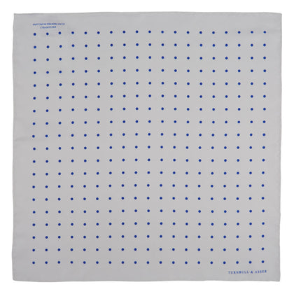 White and Blue Spot Silk Pocket Square