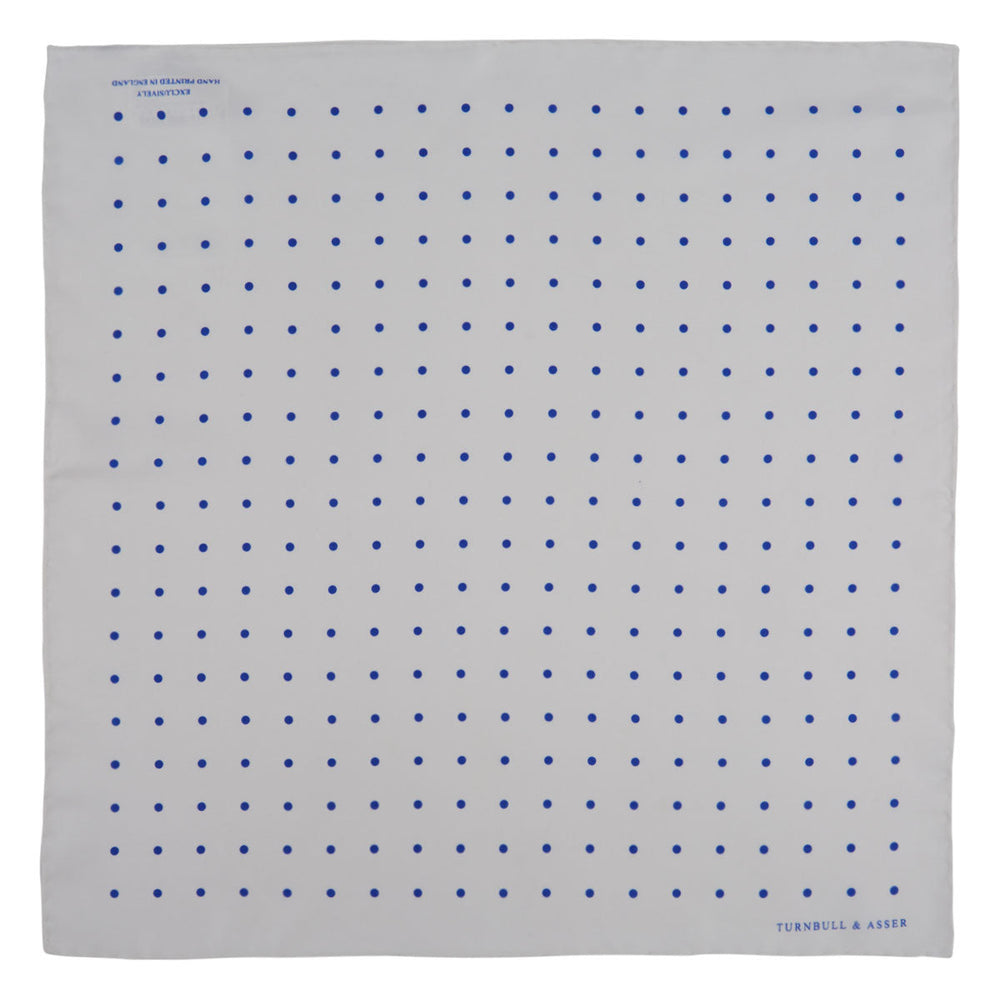 White and Blue Spot Silk Pocket Square