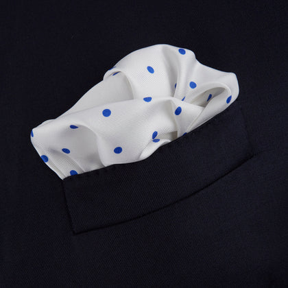 White and Blue Spot Silk Pocket Square Image 3