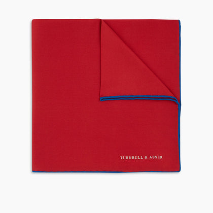 Red and Navy Piped Silk Pocket Square Image 4