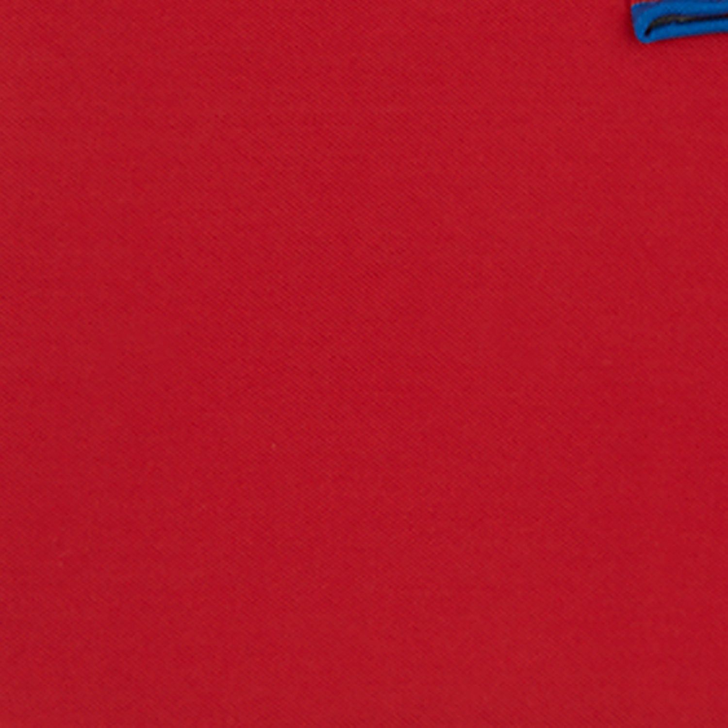 View 3 of product The Red and Navy Piped Silk Pocket Square by Turnbull & Asser features classic red silk with navy edging and the brand’s name printed in white on the bottom right corner.
