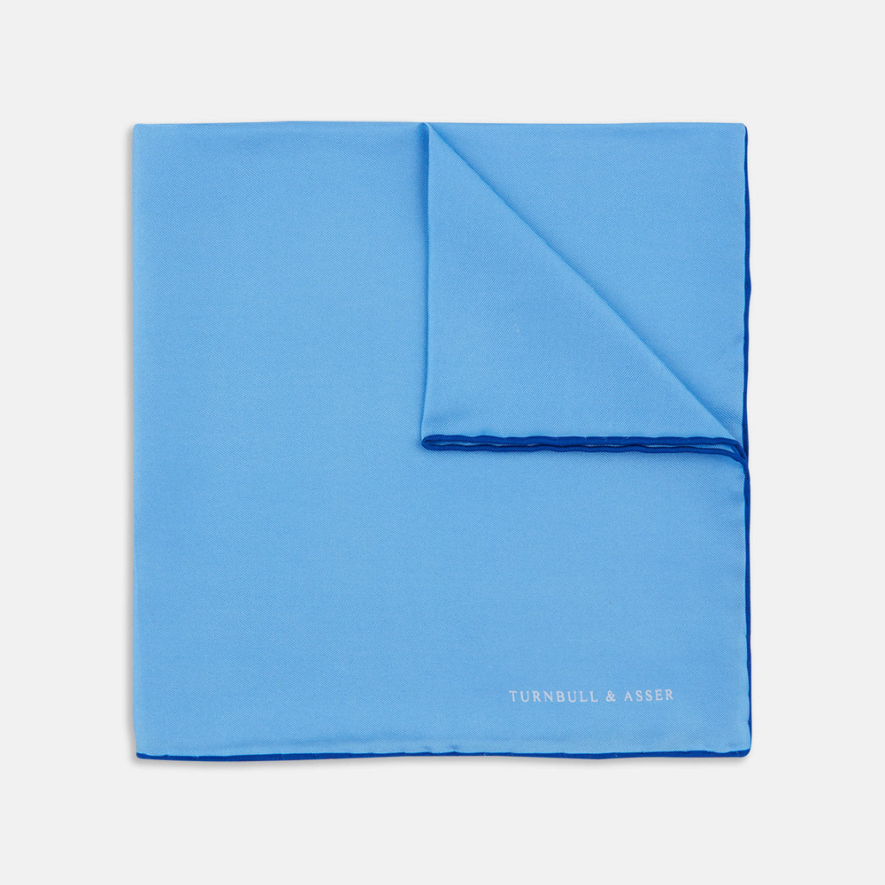 Light Blue and Navy Piped Silk Pocket Square