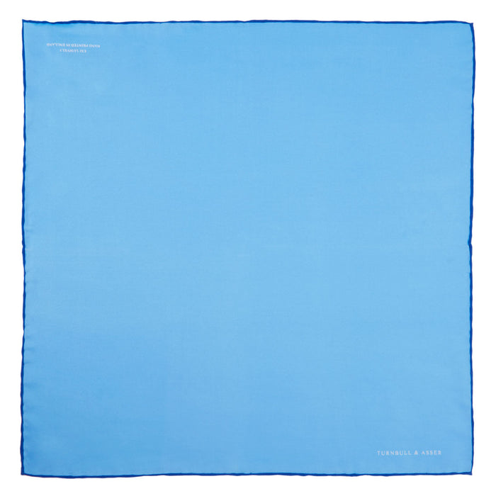 Light Blue and Navy Piped Silk Pocket Square Image 1