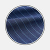 View 1 of product A close-up of Turnbull & Asser's BESPOKE FABRIC 1227 32: blue cloth with thin, even white stripes, ideal for custom shirts—displayed in a circular frame on a light gray background.