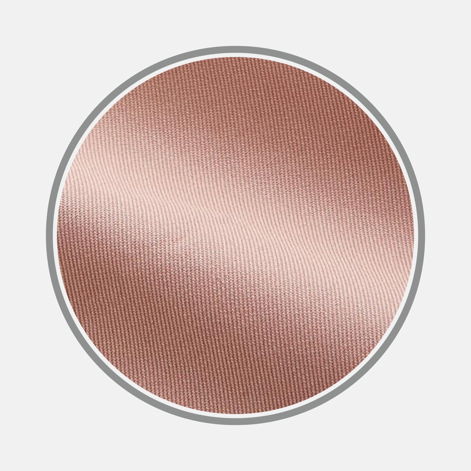 View 1 of product A close-up of BESPOKE FABRIC 1244 16 by Turnbull & Asser shows smooth rose gold satin with a soft texture and subtle sheen, ideal for custom shirts or collars, displayed in a circular frame on a white background.