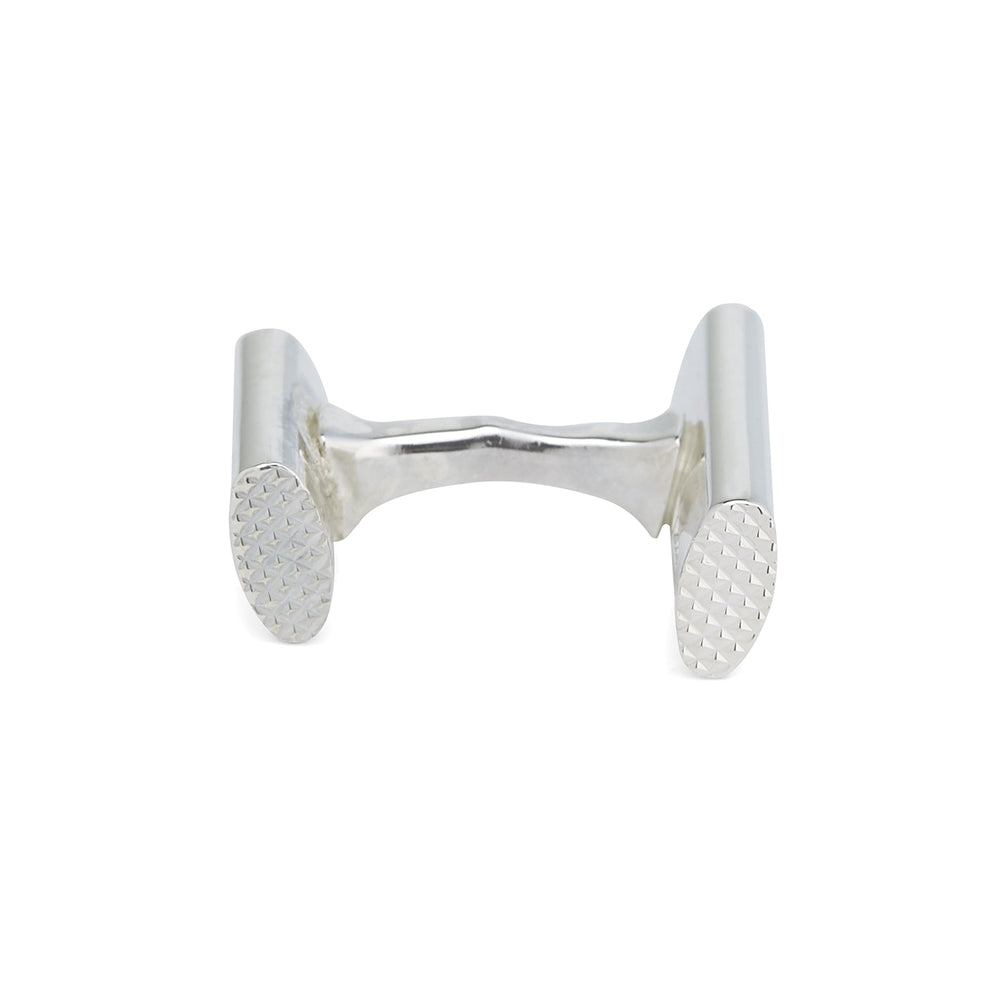 Turnbull & Asser STERLING SILVER HANDLEBAR CUFFLINKS feature a sleek, smooth finish, shown against a plain white background.