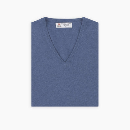 Blue V-Neck Cashmere Slipover Image 3