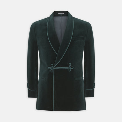 Green Double Breasted Velvet Smoking Jacket