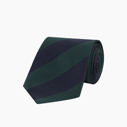 Navy and Forest Green Block Stripe Repp Silk Tie Image 4