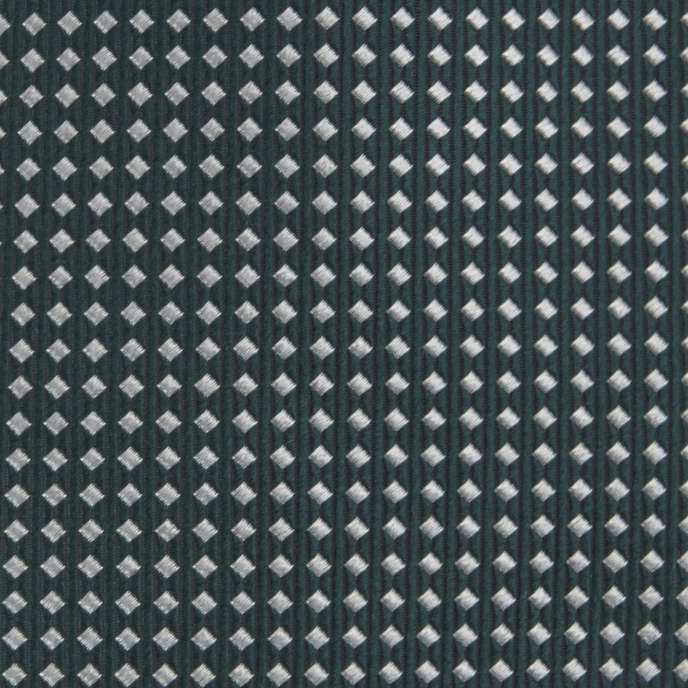 The Turnbull & Asser Forest Green and White Diamond Silk Tie features a geometric pattern of small, evenly spaced white diamonds on a forest green background, displayed rolled up on a white surface.