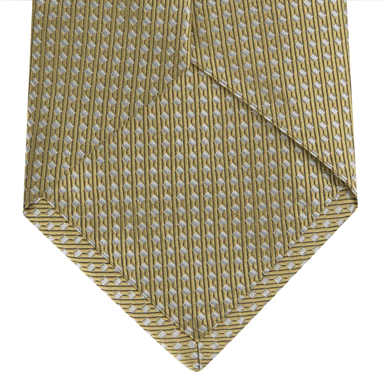 View 4 of product The Gold and White Diamond Silk Tie by Turnbull & Asser features a classic textured diagonal diamond pattern—ideal for elevating your favorite office shirt.
