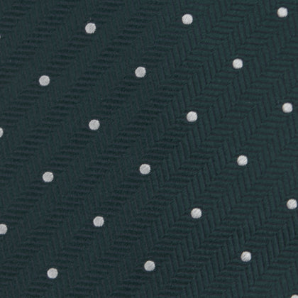 Forest Green and White Small Spot Herringbone Silk Tie Image 2