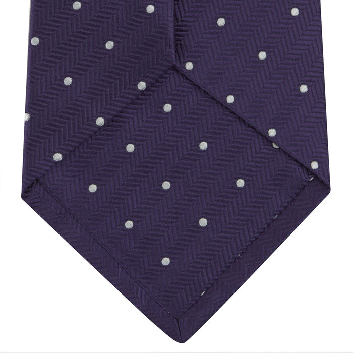 Plum and White Small Spot Herringbone Silk Tie Image 3