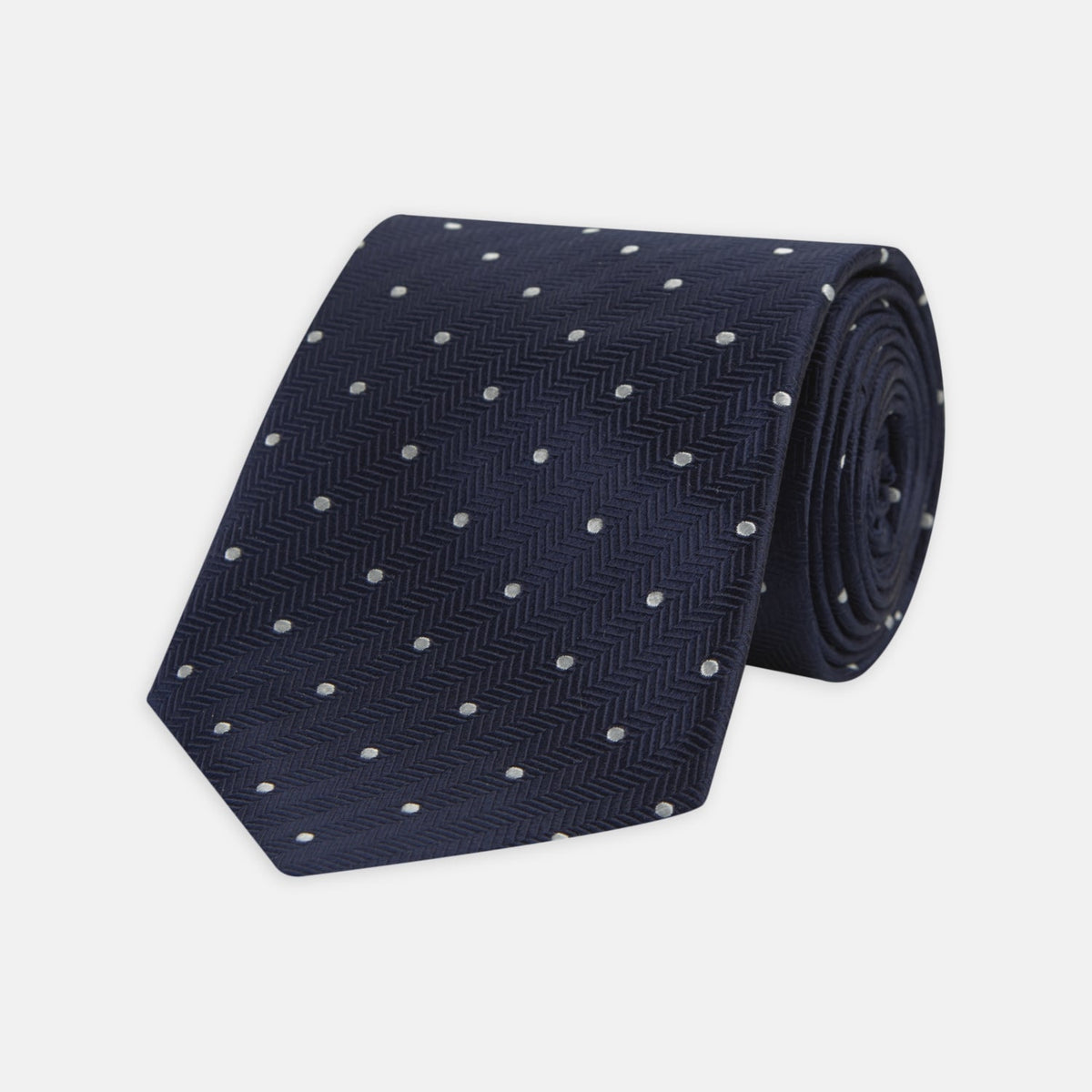 Navy Small Spot Herringbone Silk Tie
